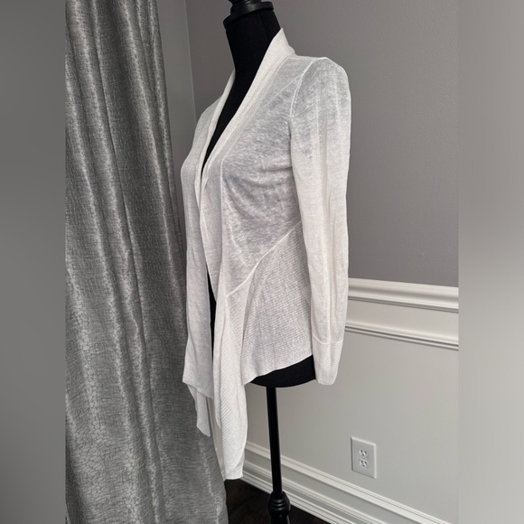 Nice+Zoe linen viscose white ivory open or tie front cardigan S - Picture 2 of 5
